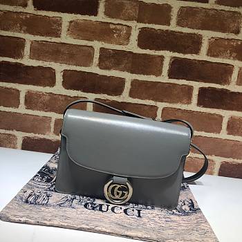 Gucci GG Ring Small Leather Shoulder Bag Gray 589474 Size 24 x 16 x 6 cm