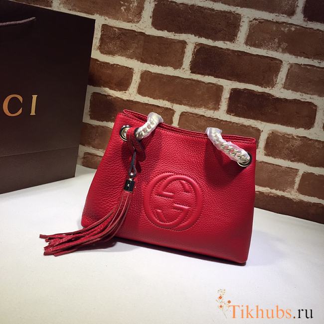 Gucci Soho Leather Chain Strap Shoulder Bag Red 387043 Size 25 x 18 x 10 cm - 1