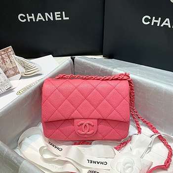 Chanel Flap Bag Caviar Leather Pink Size 17cm 