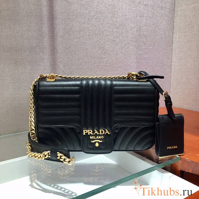 Prada Embroidered Calfskin Black 1BD108 Size 24 x 14 x 6 cm - 1