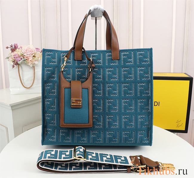 Fendi Canvas Hollow Embroidery Blue F0608 Size 38 x 34 x 20 cm - 1