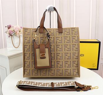 Fendi Canvas Hollow Embroidery Brown F0608 Size 38 x 34 x 20 cm