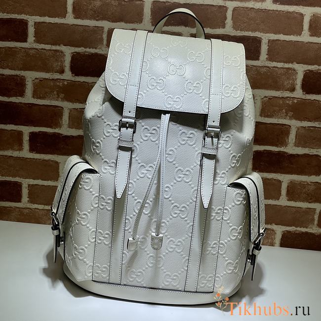 GG Embossed Backpack In Black Leather White 625770 Size 34 x 41 x 12 cm - 1