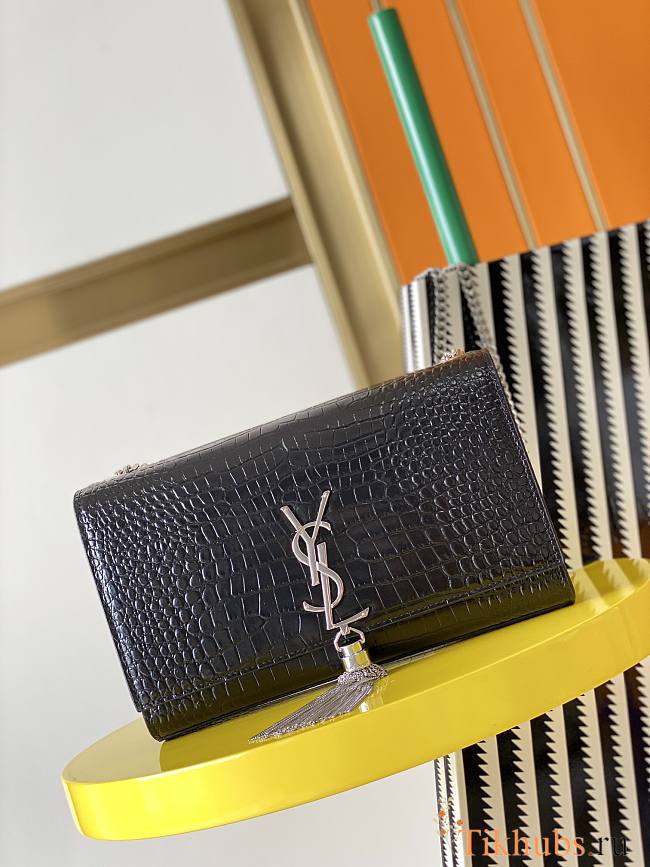 YSL Kate Crocodile Black Silver 354119 Size 24 x 14.5 x 5.5 cm - 1