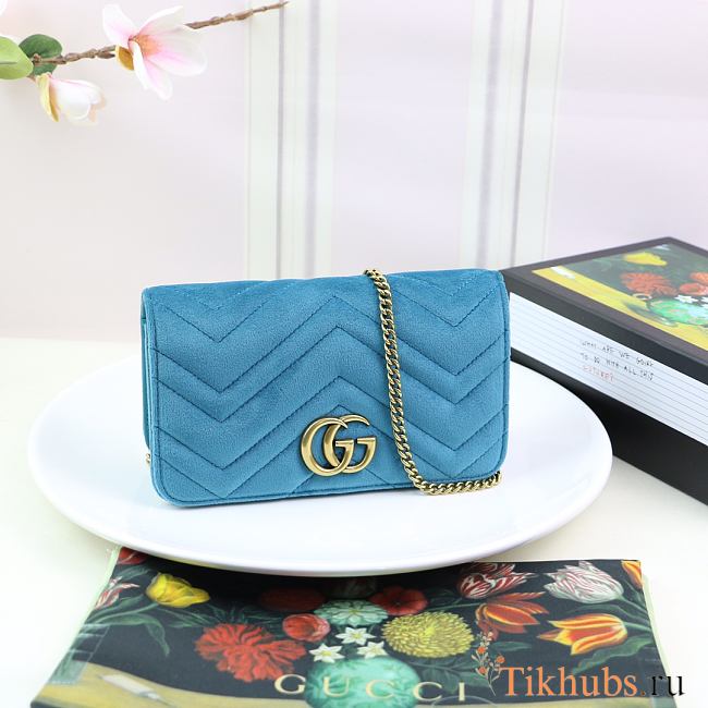 Gucci Marmont Mini Chain Bag Blue 488426 Size 18 x 10 x 5 cm - 1