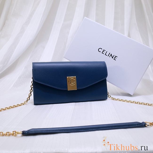 Celine Smooth Calfskin Chain Wallet Blue 0177 Size 19 x 9 cm - 1