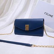 Celine Smooth Calfskin Chain Wallet Blue 0177 Size 19 x 9 cm - 4