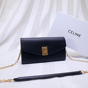 Celine Smooth Calfskin Chain Wallet Black 0177 Size 19 x 9 cm