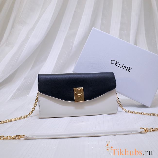 Celine Smooth Calfskin Chain Wallet Black/White 0177 Size 19 x 9 cm - 1
