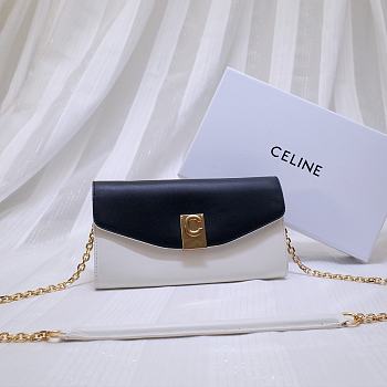 Celine Smooth Calfskin Chain Wallet Black/White 0177 Size 19 x 9 cm