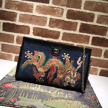 Gucci Single-Shoulder Dark Blue Embroidery 503876 Size 32.5 x 20 x 10 cm