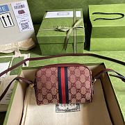 Gucci Ophidia Mini Bag With Web In Burgundy GG Canvas 517350 Size 17.5 x 17 x 5.5 cm - 3