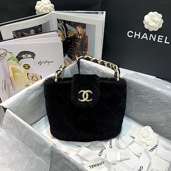 Chanel Diamond Plush Bucket Bag Black AS2257 Size 16 x 18 x 12 cm