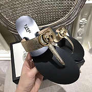 Gucci New Ladies Sandals Black Gold Belt  - 4