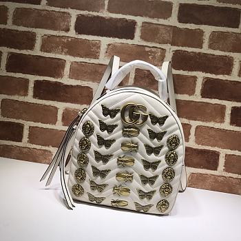 Gucci GG Marmont Animal Studs Leather Backpack White 476671 Size 22.5 x 26 x 11 cm