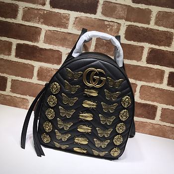 Gucci GG Marmont Animal Studs Leather Backpack Black 476671 Size 22.5 x 26 x 11 cm