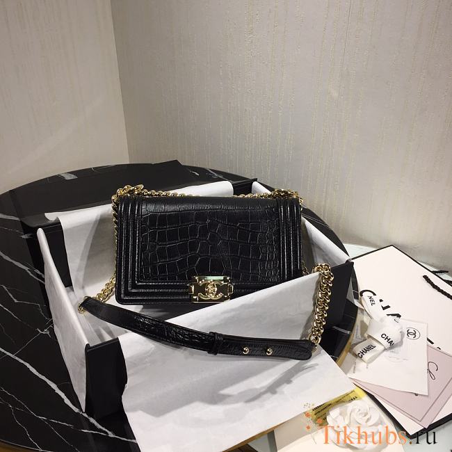 Chanel Leboy Crocodile Pattern Black 67086 Size 25 cm - 1