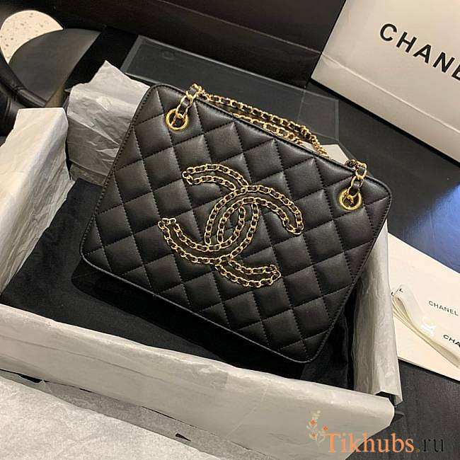 Chanel Calfskin Chain CC Accordion Shoulder Bag Black AS1751 Size 25 x 19 x 8 cm - 1