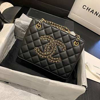 Chanel Calfskin Chain CC Accordion Shoulder Bag Black AS1751 Size 25 x 19 x 8 cm