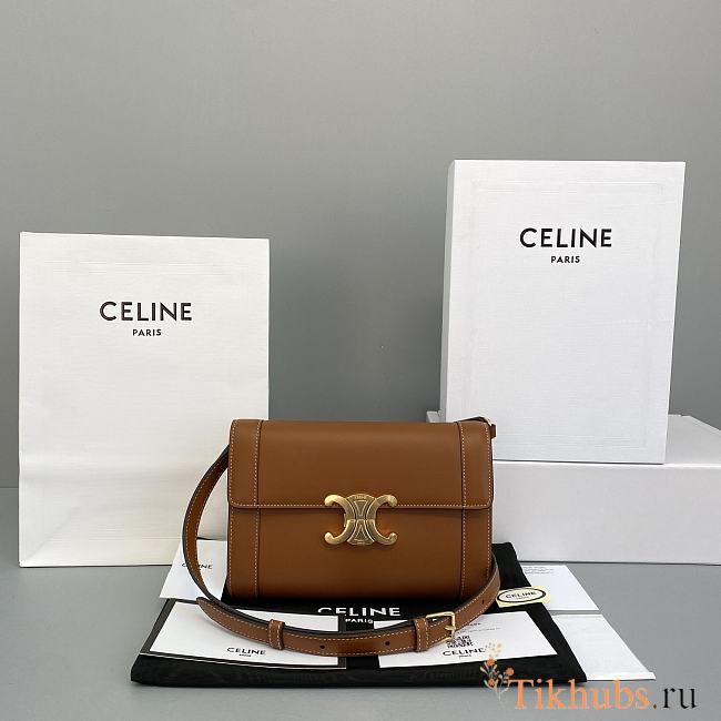 Celine Arc De Triomphe Buckle Flap Bag Brown 60173 Size 21 x 15 x 4.5 cm - 1