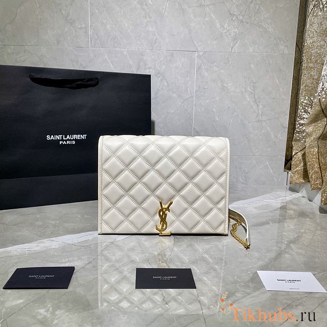 YSL Becky Quilted Lambskin Chain Bag White 629246 Size 25 x 17 x 7 cm - 1