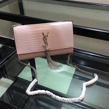 YSL Crocodile Pattern Silver Chain Bag Size 24 × 14.5 × 5.5 cm