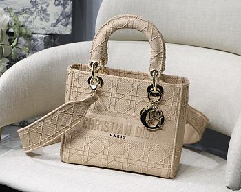 Dior Lady Embroidered Diamond Beige Size 24 x 20 x 11 cm