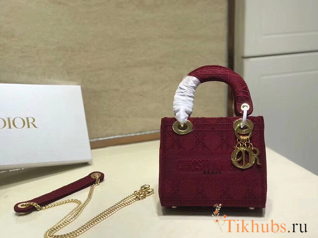 Lady Dior Embroidered Checkered Red 44531 Size 17 cm - 1