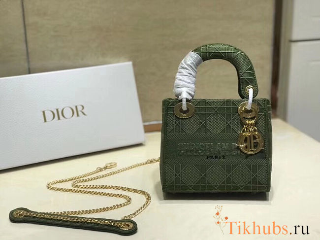 Lady Dior Embroidered Plaid Green 44531 Size 17 cm - 1