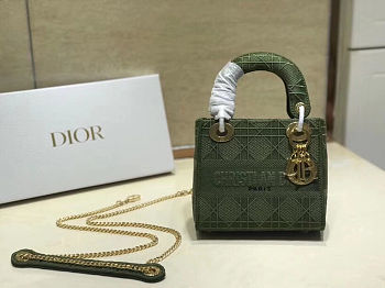 Lady Dior Embroidered Plaid Green 44531 Size 17 cm