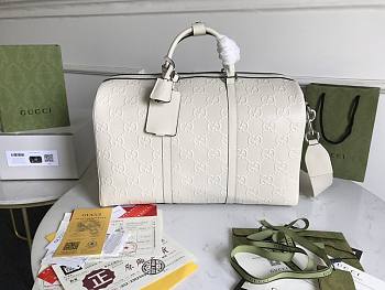 Gucci GG Embossed Duffle Bag White 625768 Size 44.5 x 28 x 24.5 cm