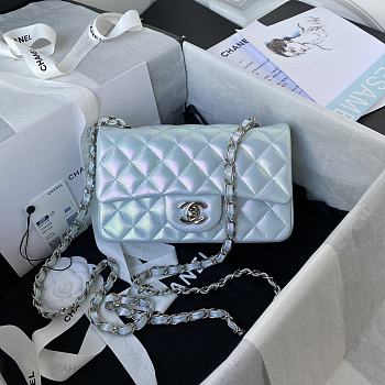 Chanel Flap Bag Pearlescent Light Blue A01116 Size 20 cm
