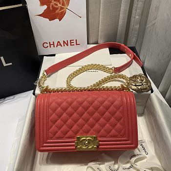 Chanel Leboy Grain Calfskin Red 67086 Size 25 cm