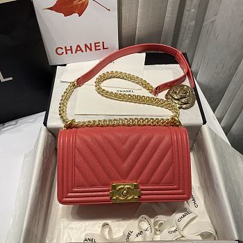 Chanel Leboy Grain Calfskin Red 67085 Size 20 cm
