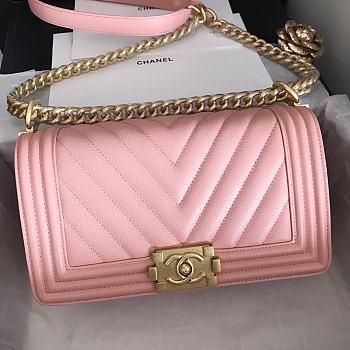 Chanel Leboy Grain Calfskin Pink 01 67086 Size 25 cm