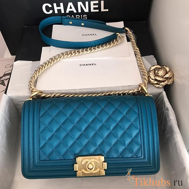 Chanel Leboy Grain Calfskin Blue 01 67086 Size 25 cm - 1