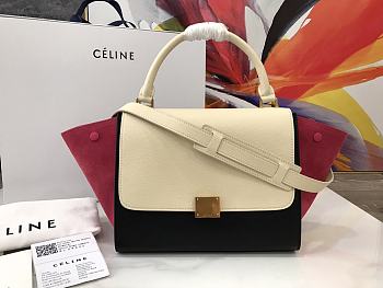 Celine Trapeze small Lambskin Leather bag Beige Red Size 26 cm