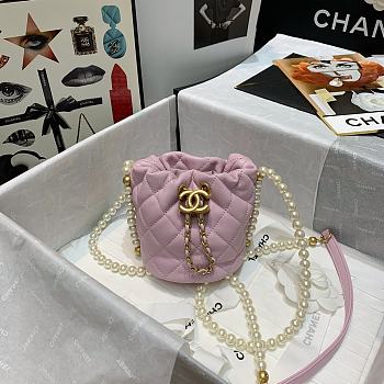 Chanel Beaded Mini Pearl Drawstring Bag Powder AS2529 Size 12 x 12 x 12 cm