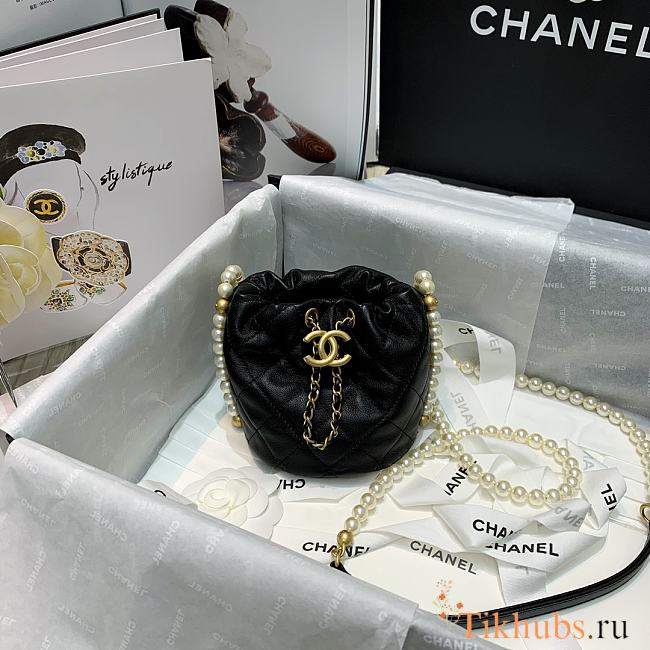 Chanel Beaded Mini Pearl Drawstring Bag Black AS2529 Size 12 x 12 x 12 cm - 1