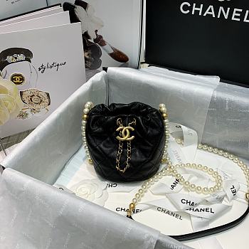 Chanel Beaded Mini Pearl Drawstring Bag Black AS2529 Size 12 x 12 x 12 cm