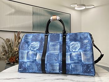 LV Keepall Bandoulière 50 Travel Bag Blue N50069 Size 50 x 29 x 23 cm