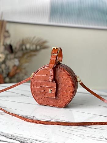 LV Petite Boite Chapeau Handbag Crocodile Pattern Orange M43514 Size 17.5 x 16.5 x 7.5 cm
