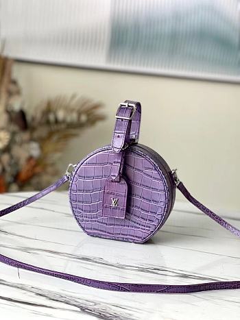 LV Petite Boite Chapeau Handbag Crocodile Pattern Purple M43514 Size 17.5 x 16.5 x 7.5 cm
