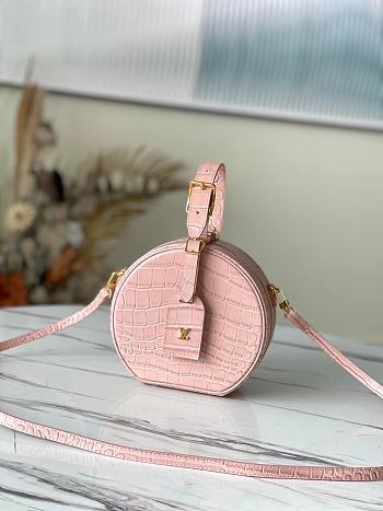 LV Petite Boite Chapeau Handbag Crocodile Pattern Light Pink M43514 Size 17.5 x 16.5 x 7.5 cm