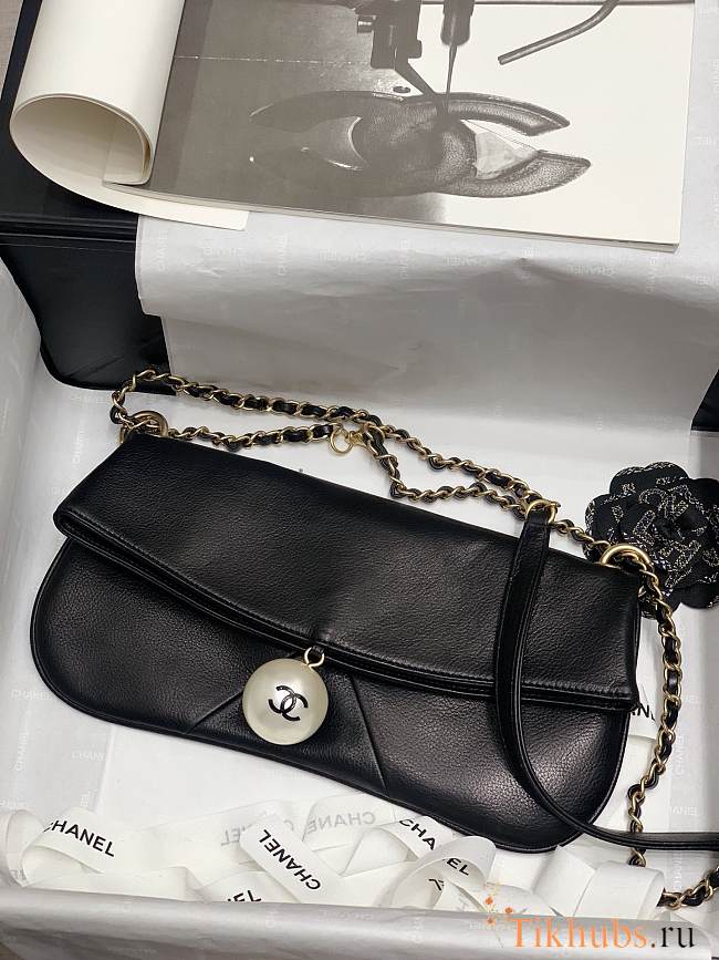 Chanel Underarm Pearl Bag Black - 1