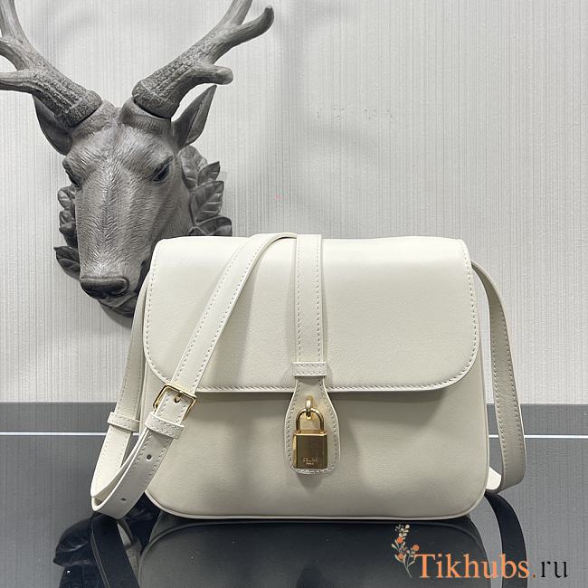 Celine Tabou Medium Smooth Calfskin Handbag White 3066 Size 22 x 16 x 7 cm - 1