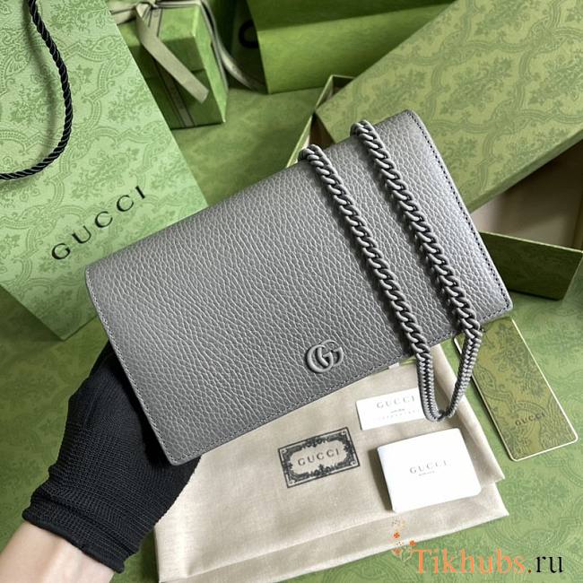 Gucci GG Marmont Leather Mini Chain Bag Grey 497985 Size 20 x 12.5 x 4 cm - 1