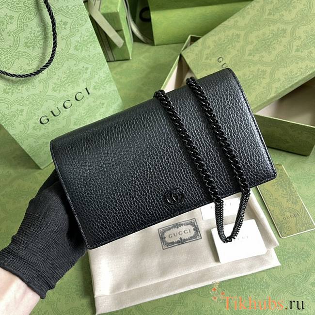 Gucci GG Marmont Leather Mini Chain Bag Black 497985 Size 20 x 12.5 x 4 cm - 1