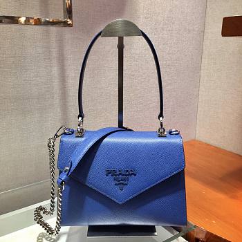 Prada Blue Saffiano Leather Monochrome Logo Top Handle Bag 1BA186 Size 24 x 17.5 x 11.5 cm
