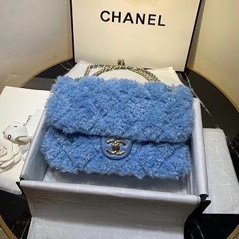 Chanel Wool Flap Bag Blue Bag Size 25 cm